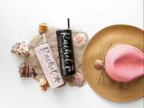 Personalized Girls Trip Laser Engraved Skinny Tumbler with Straw, Engraved Travel Mug