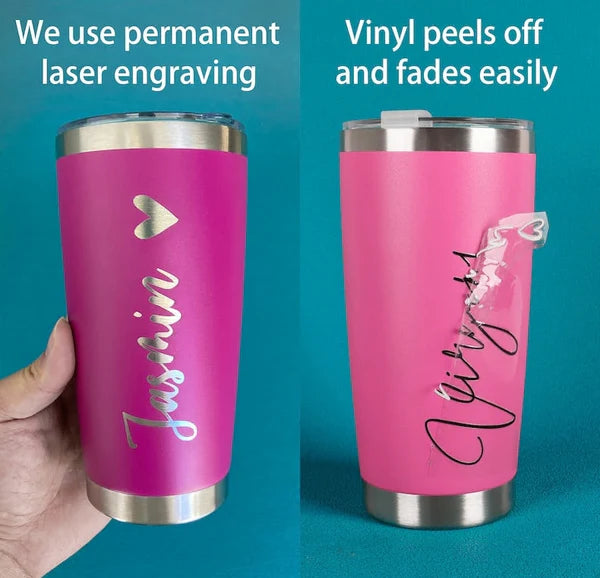 Customized 20 oz Stainless Steel Tumbler with Name, Insulated Travel Mug, Laser Engraved Bridesmaid Gift