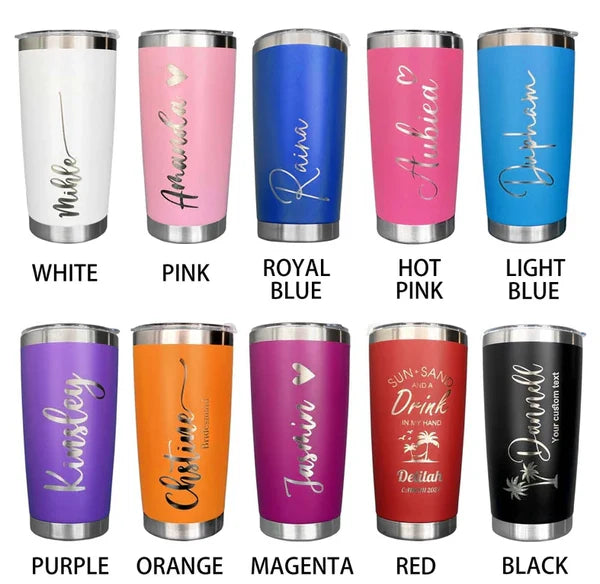 Customized 20 oz Stainless Steel Tumbler with Name, Insulated Travel Mug, Laser Engraved Bridesmaid Gift